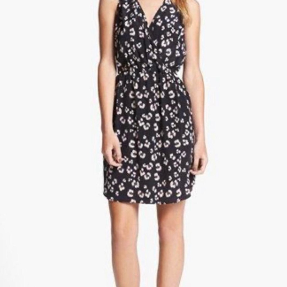 Rebecca Taylor Bobcat Print Blouson Black and White Midi Sundress Size Small